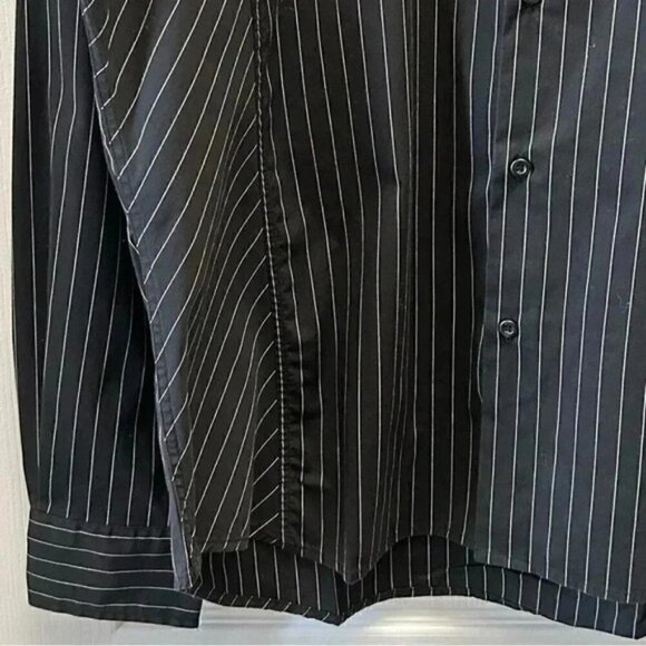 Le Chateau Mens Button Down Dress Shirt Long Sleeves Black White Pinstripes XL - Picture 8 of 14